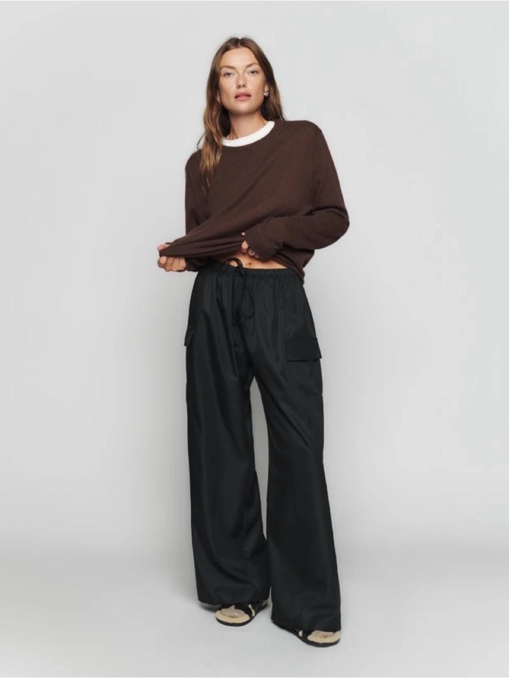 Reformation Ethan Black Wide Leg Cargo Pants XSP